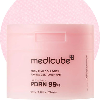 Disques toniques au gel et collagène rose PDRN (70 unités) 120 ml