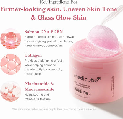 Disques toniques au gel et collagène rose PDRN (70 unités) 120 ml