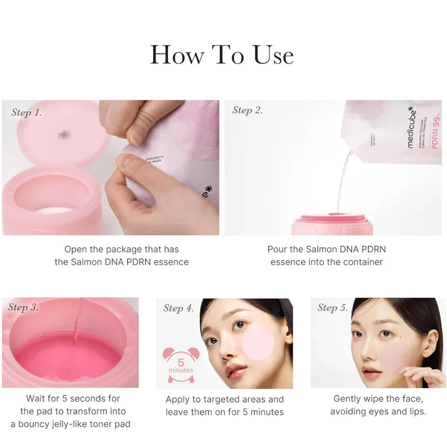 Disques toniques au gel et collagène rose PDRN (70 unités) 120 ml